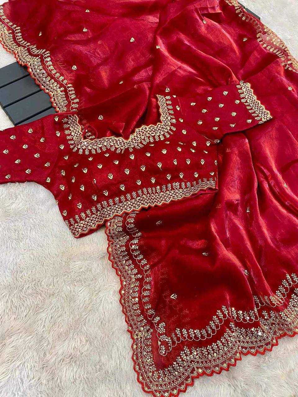 YNF JIMMY CHOO RIN187 671 SAREES WHOLESALE EMBRODERY JIMMY CHOO SEQUIN CUTWORK RED SAREES MANUFACTURER- Kapda Export