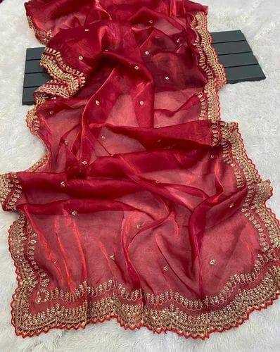 YNF JIMMY CHOO RIN187 671 SAREES WHOLESALE EMBRODERY JIMMY CHOO SEQUIN CUTWORK RED SAREES MANUFACTURER- Kapda Export