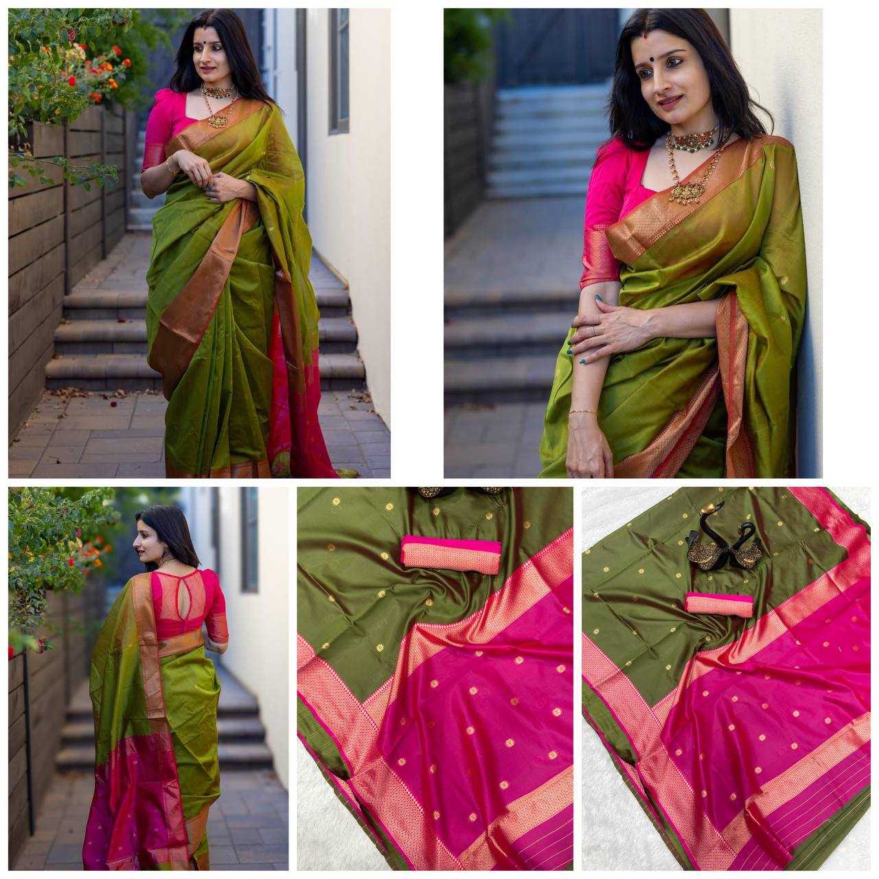 YNF LICHI SILK RIN179 765 SAREES WHOLESALE LADIES ZARI BORDER SILK MEHENDI SAREES MANUFACTURER- Kapda Export