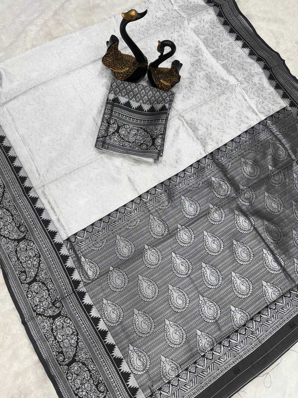 YNF LICHI SILK RIN179 767 SAREES WHOLESALE LADIES SILK ZARI BORDER WHITE SAREES MANUFACTURER- Kapda Export