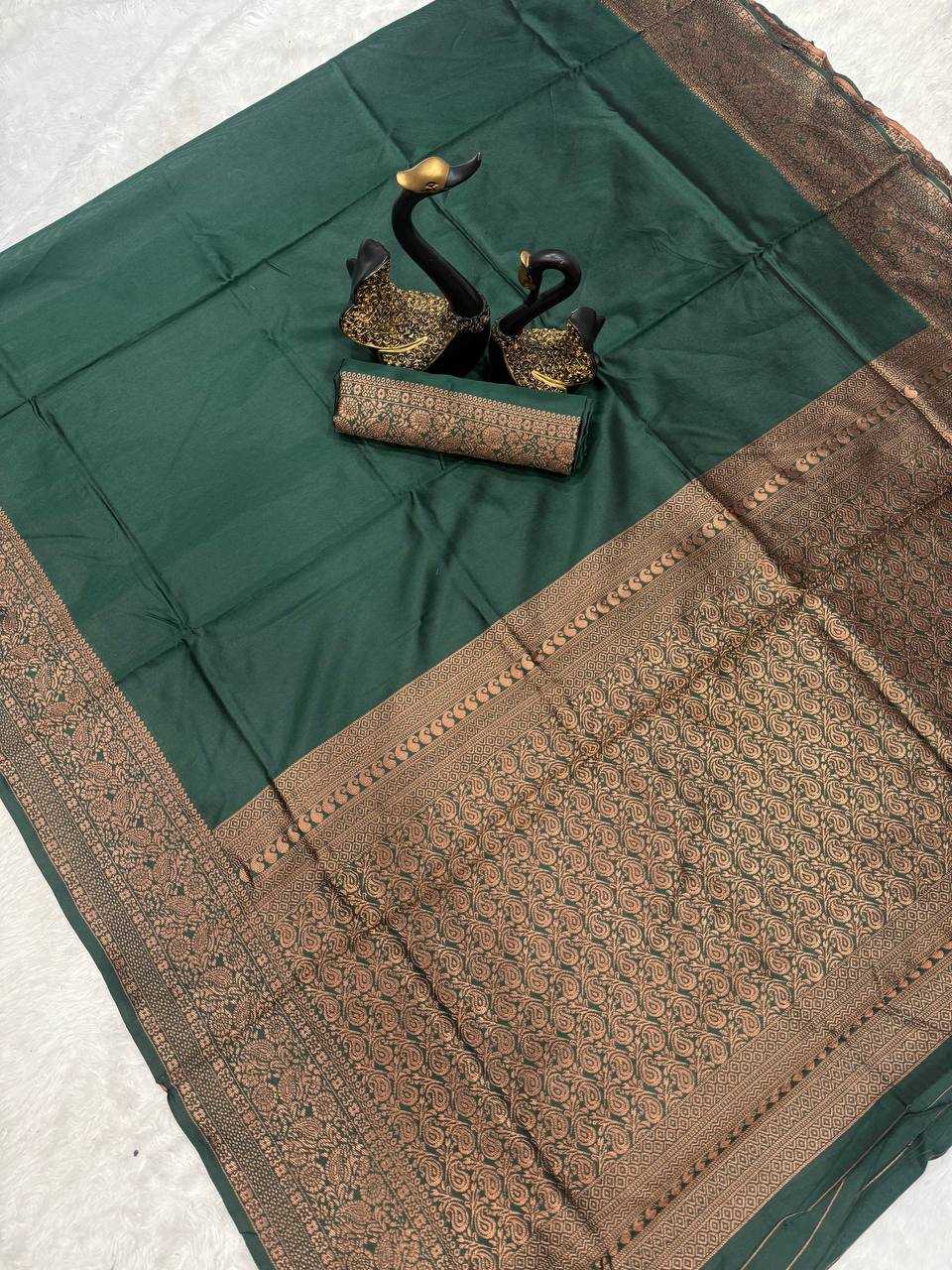 YNF LICHI SILK RIN179 768 SAREES WHOLESALE LADIES SILK GREEN ZARI BORDER SAREES MANUFACTURER- Kapda Export