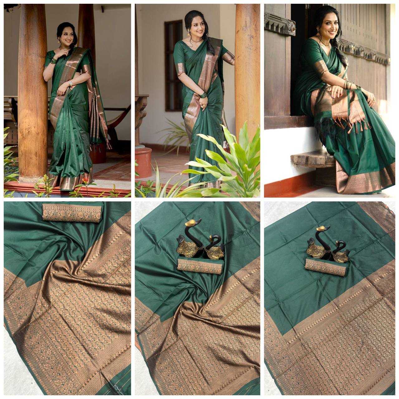 YNF LICHI SILK RIN179 768 SAREES WHOLESALE LADIES SILK GREEN ZARI BORDER SAREES MANUFACTURER- Kapda Export