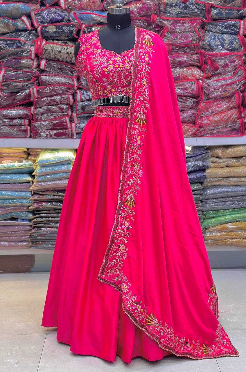 YNF MALAI SILK RIN114 5001 LEHENGAS WHOLESALE DESIGENR SILK WEDDING EMBROIDERED PINK LEHENGAS MANUFACTURER- Kapda Export