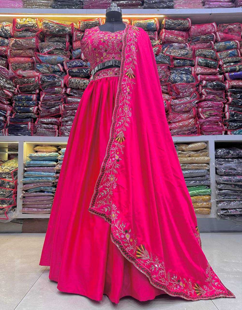 YNF MALAI SILK RIN114 5001 LEHENGAS WHOLESALE DESIGENR SILK WEDDING EMBROIDERED PINK LEHENGAS MANUFACTURER- Kapda Export