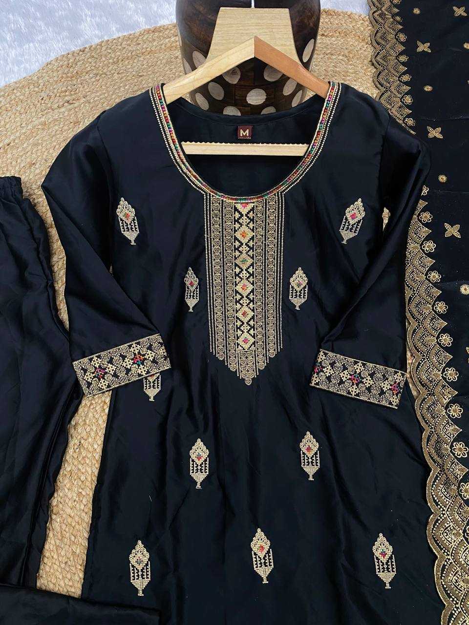 YNF MALAY SATIN SILK KESH164 G70 SUITS & DRESSES WHOLESALE EMBROIDRY LONG KURTI BLACK SALWAR LADIES SILK SUITS MANUFACTURE- Kapda Export