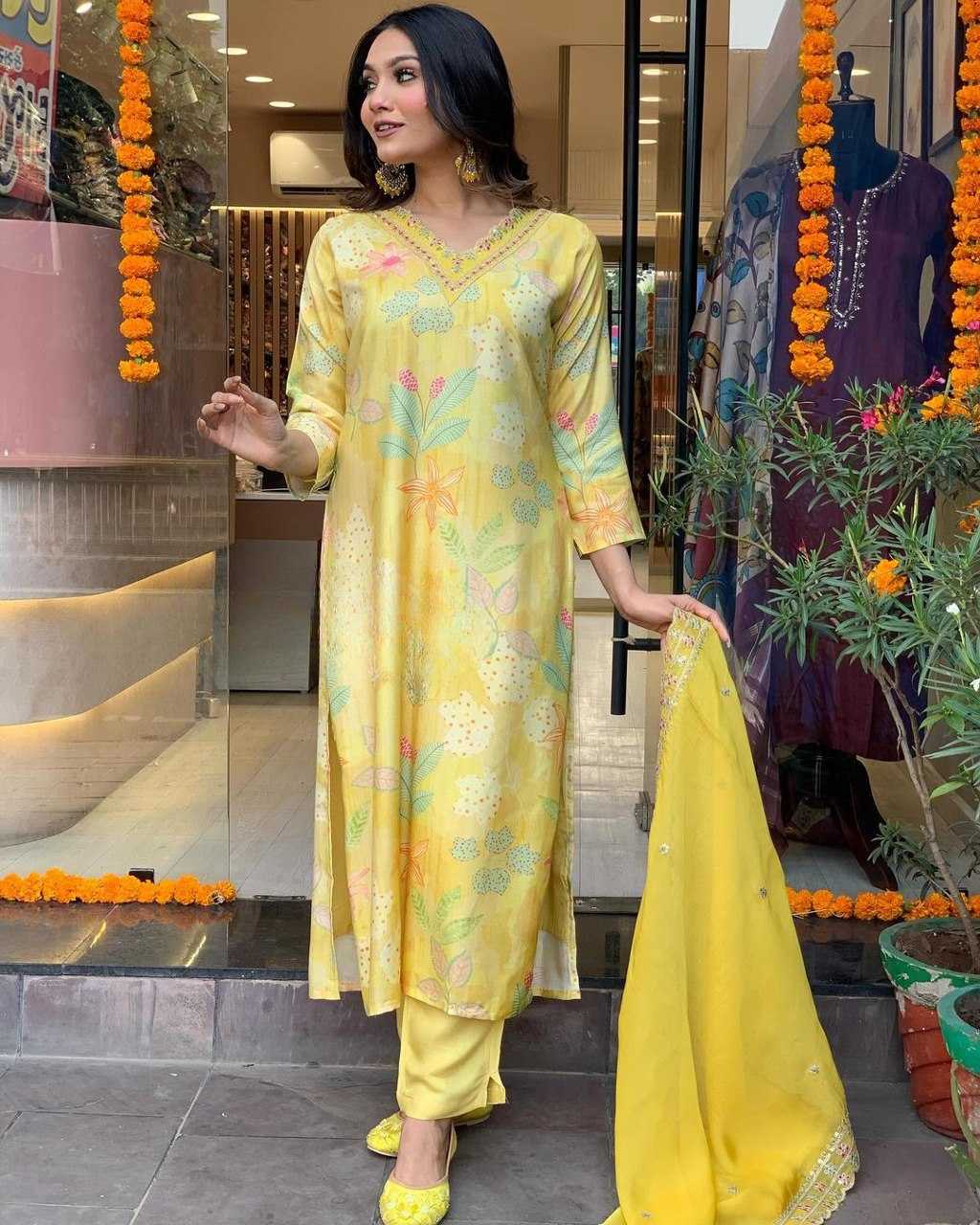 YNF MUSLIN KESH164 G60 SUITS & DRESSES WHOLESALE PRINTED LONG KURTI YELLOW SALWAR EMBROIDRY SUITS MANUFACTURE- Kapda Export