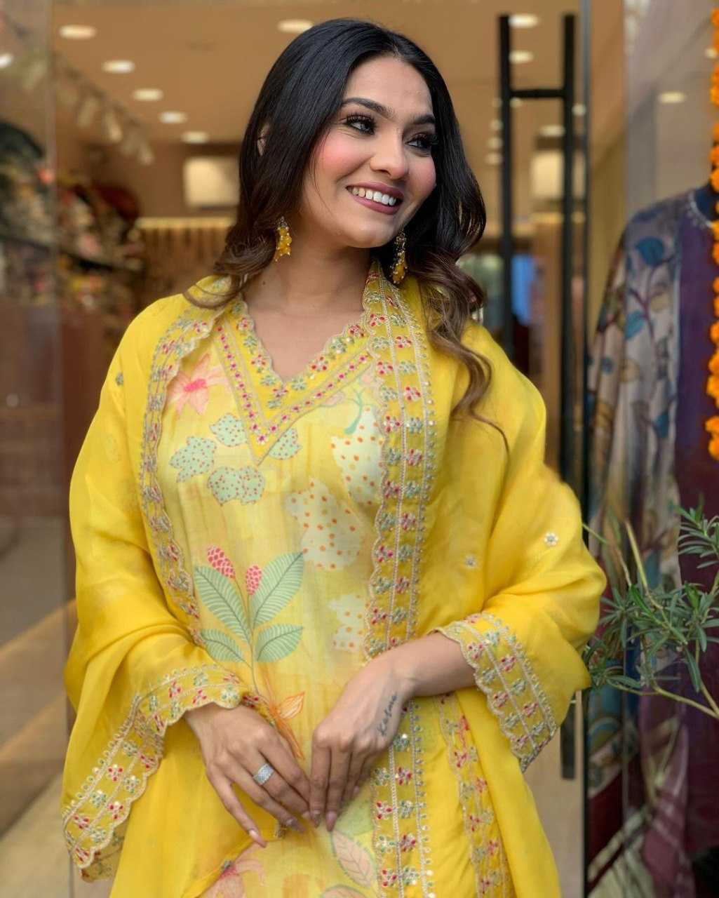 YNF MUSLIN KESH164 G60 SUITS & DRESSES WHOLESALE PRINTED LONG KURTI YELLOW SALWAR EMBROIDRY SUITS MANUFACTURE- Kapda Export