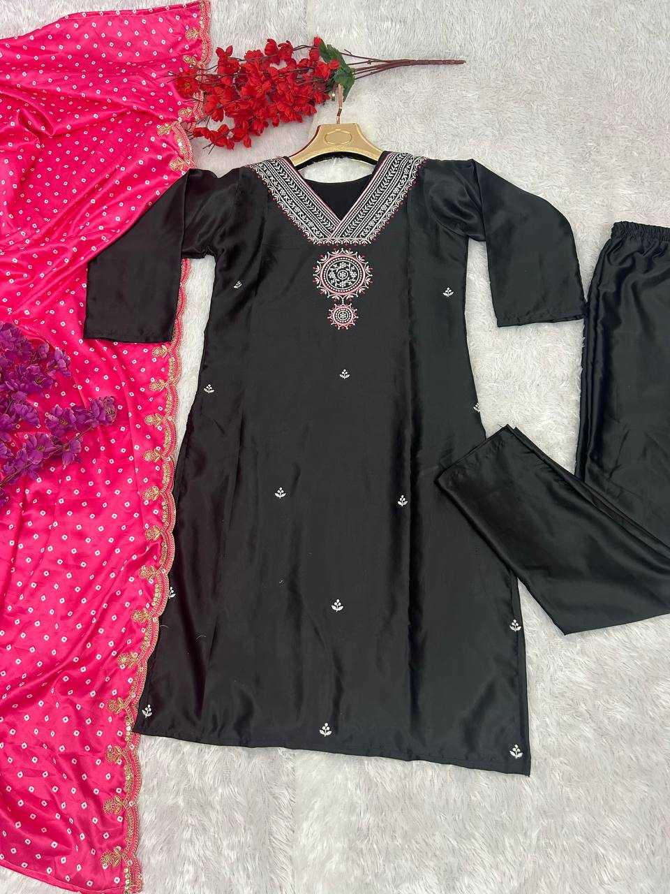 YNF MUSLIN SILK KESH164 G66 SUITS & DRESSES WHOLESALE EMBROIDRY LADIES SILK LONG KURTI BLACK SALWAR SUITS MANUFACTURE- Kapda Export