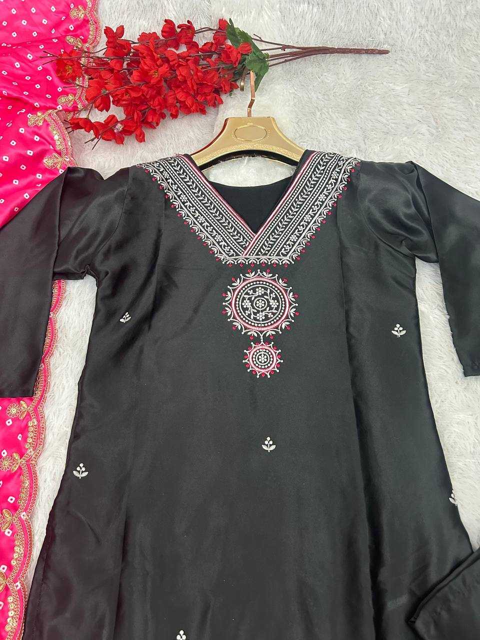 YNF MUSLIN SILK KESH164 G66 SUITS & DRESSES WHOLESALE EMBROIDRY LADIES SILK LONG KURTI BLACK SALWAR SUITS MANUFACTURE- Kapda Export