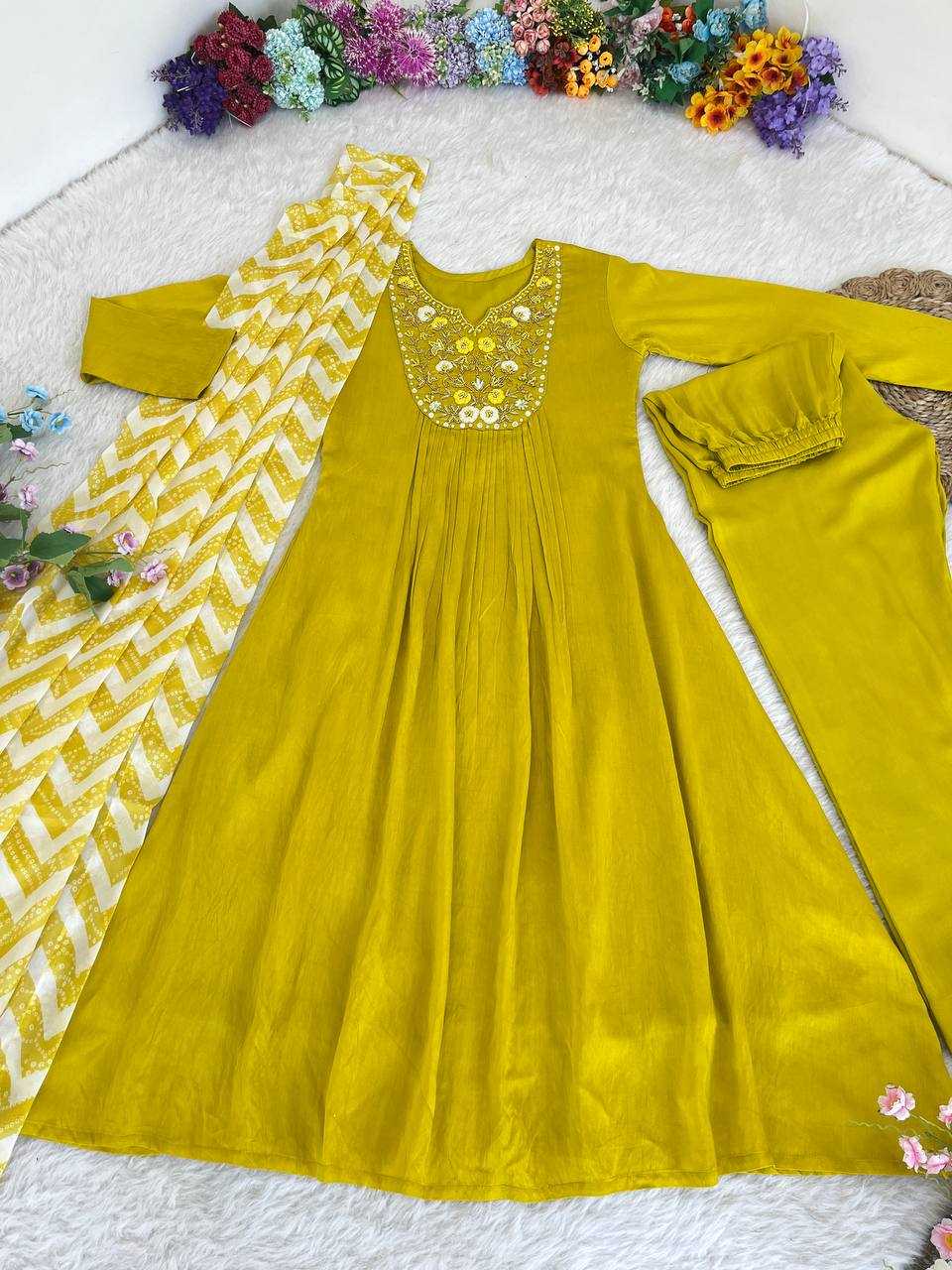 YNF MUSLIN SILK KESH240 395 GOWNS WHOLESALE SILK ANARKALI HALDI OUTFITS GOWNS MANUFACTURER