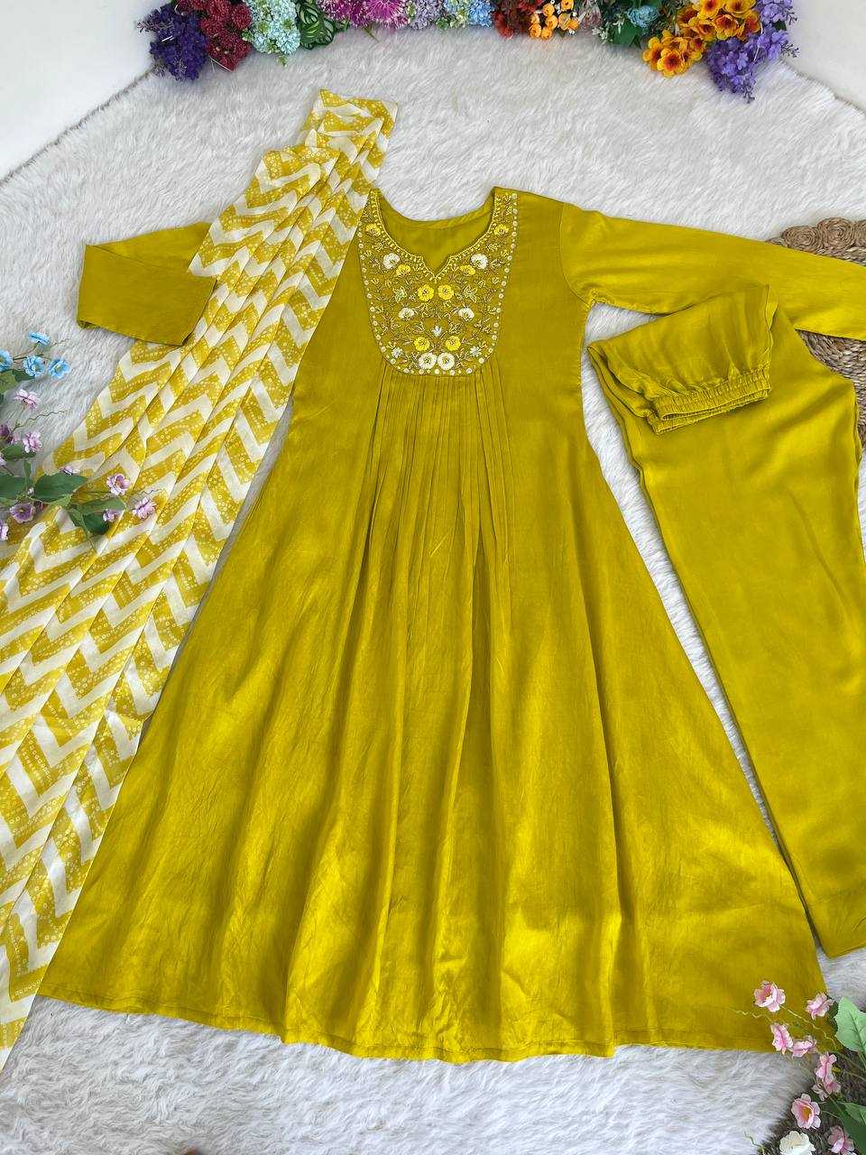 YNF MUSLIN SILK KESH240 395 GOWNS WHOLESALE SILK ANARKALI HALDI OUTFITS GOWNS MANUFACTURER