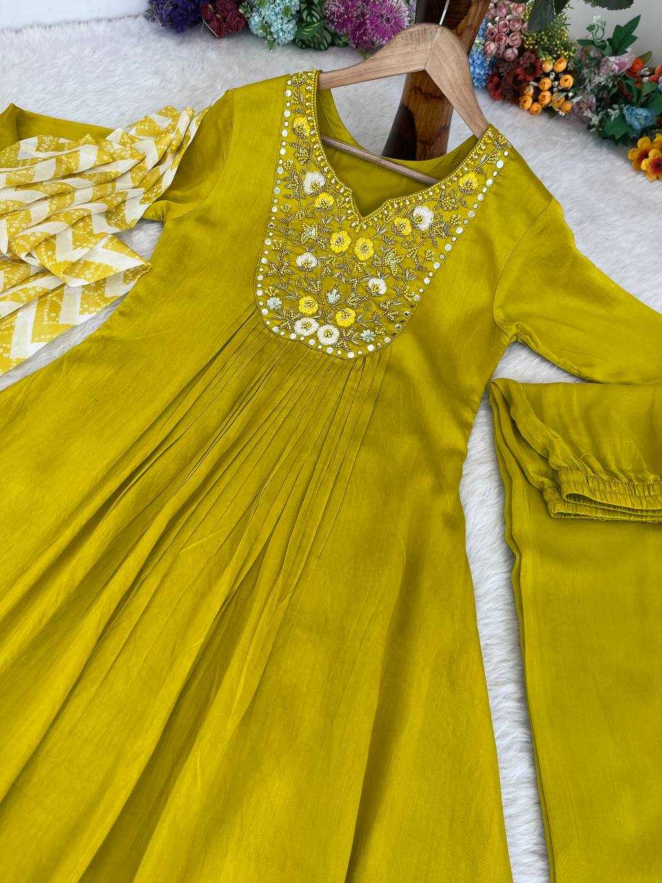 YNF MUSLIN SILK KESH240 395 GOWNS WHOLESALE SILK ANARKALI HALDI OUTFITS GOWNS MANUFACTURER