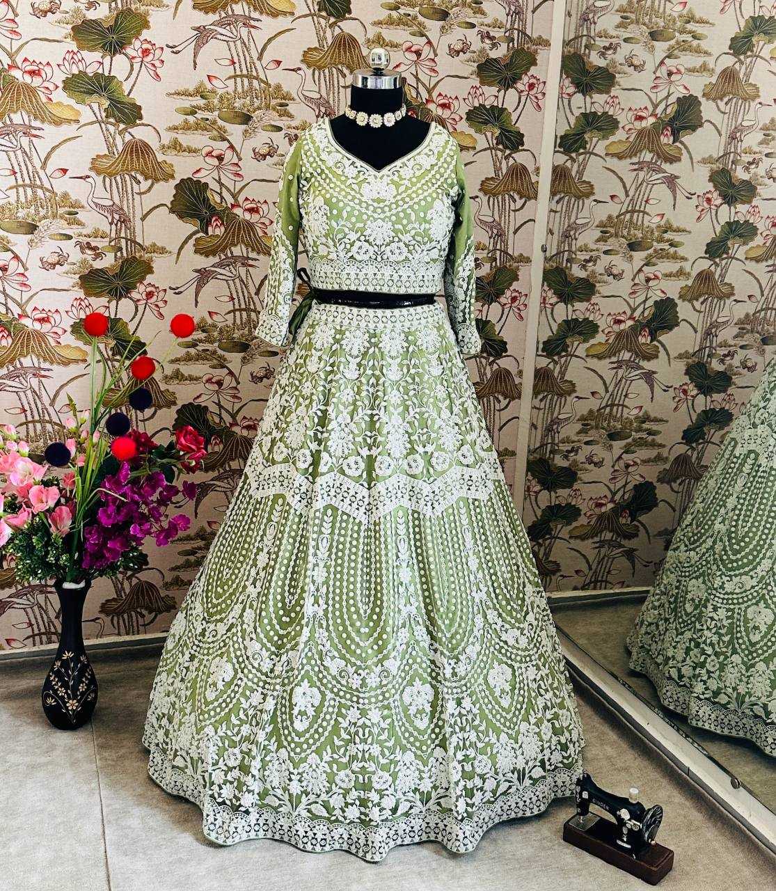 YNF NET RIN114 5055 LEHENGAS WHOLESALE DESIGENR DESIGNER WEDDING NET FANCY EMBROIDERED MEHENDI OUTFITS LEHENGAS MANUFACTURER- Kapda Export