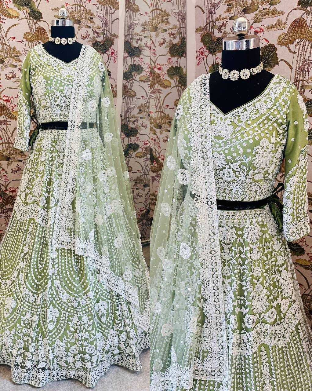 YNF NET RIN114 5055 LEHENGAS WHOLESALE DESIGENR DESIGNER WEDDING NET FANCY EMBROIDERED MEHENDI OUTFITS LEHENGAS MANUFACTURER- Kapda Export