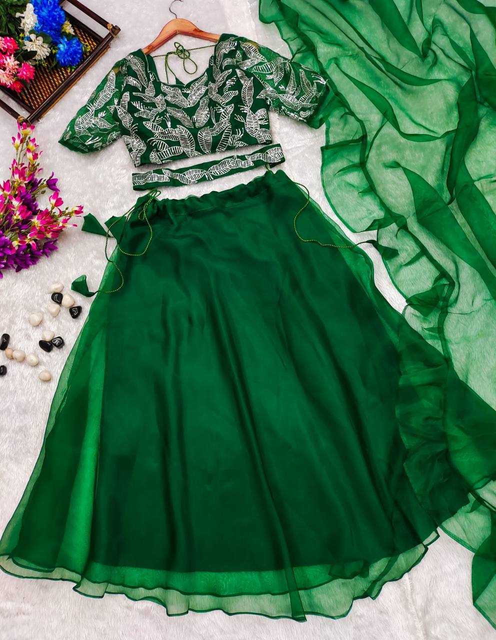 YNF ORGANZA KESH232 990 LEHENGAS WHOLESALE SILK LEHENGA FOR MEHNDI GREEN MEHNDI OUTFITS LEHENGAS MANUFACTURER- Kapda Export