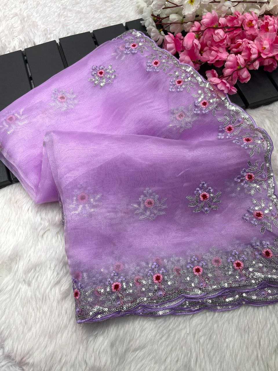 YNF ORGANZA SILK RIN143 433 SAREES WHOLESALE ORGANZA EMBROIDERED SILK PURPLE SAREES MANUFACTURER