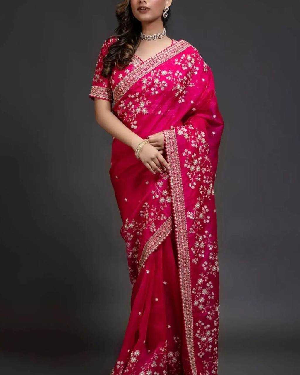 YNF ORGANZA SILK RIN187 653 SAREES WHOLESALE SEQUENCE EMBRODERY ORGANZA PINK SAREES MANUFACTURER- Kapda Export