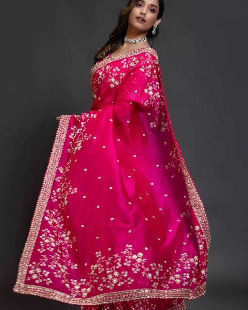 YNF ORGANZA SILK RIN187 653 SAREES WHOLESALE SEQUENCE EMBRODERY ORGANZA PINK SAREES MANUFACTURER- Kapda Export