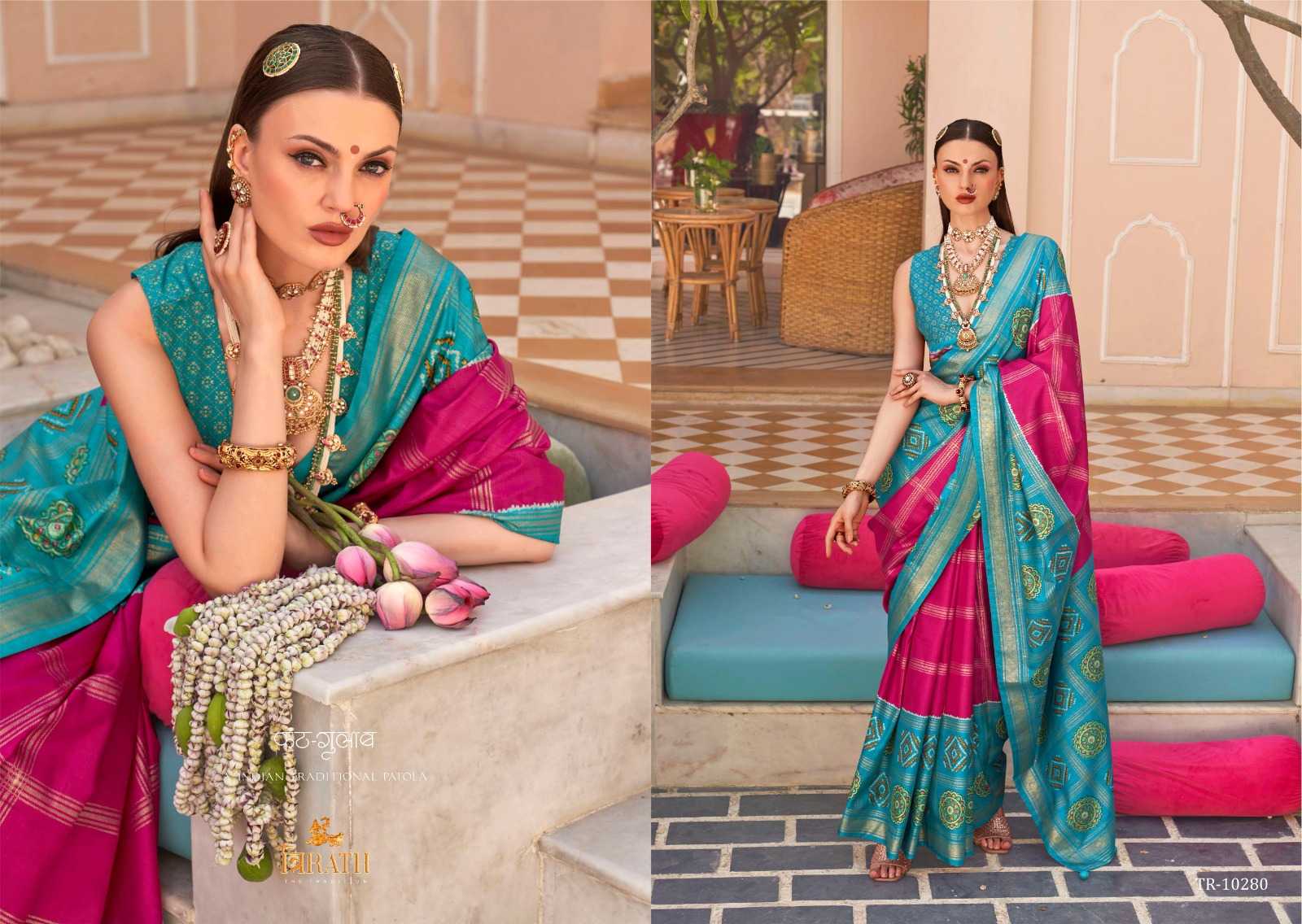 YNF PURE SILK TRIRATH KESH235 GULAB PATOLA CLOTHING BRANDS WHOLESALE SAREES MANUFACTURER - Kapda Export