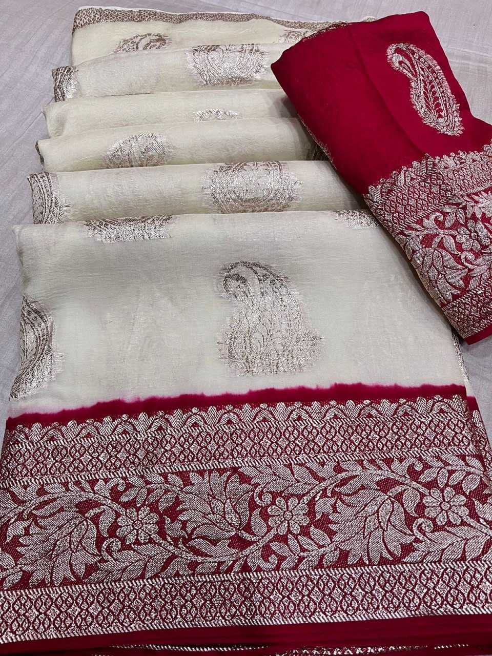 YNF PURE VISCOSE KESH222 RUN114 SAREES WHOLESALE WHITE BUTTA VISCOSE ZARI DURGA POOJA SAREES MANUFACTURER