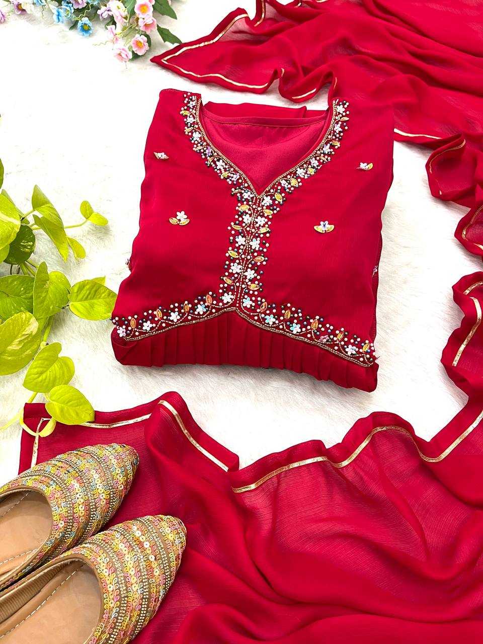 YNF RANGOLI SILK KESH240 389 GOWNS WHOLESALE SILK ANARKALI FULL SLEEVE RED GOWNS MANUFACTURER