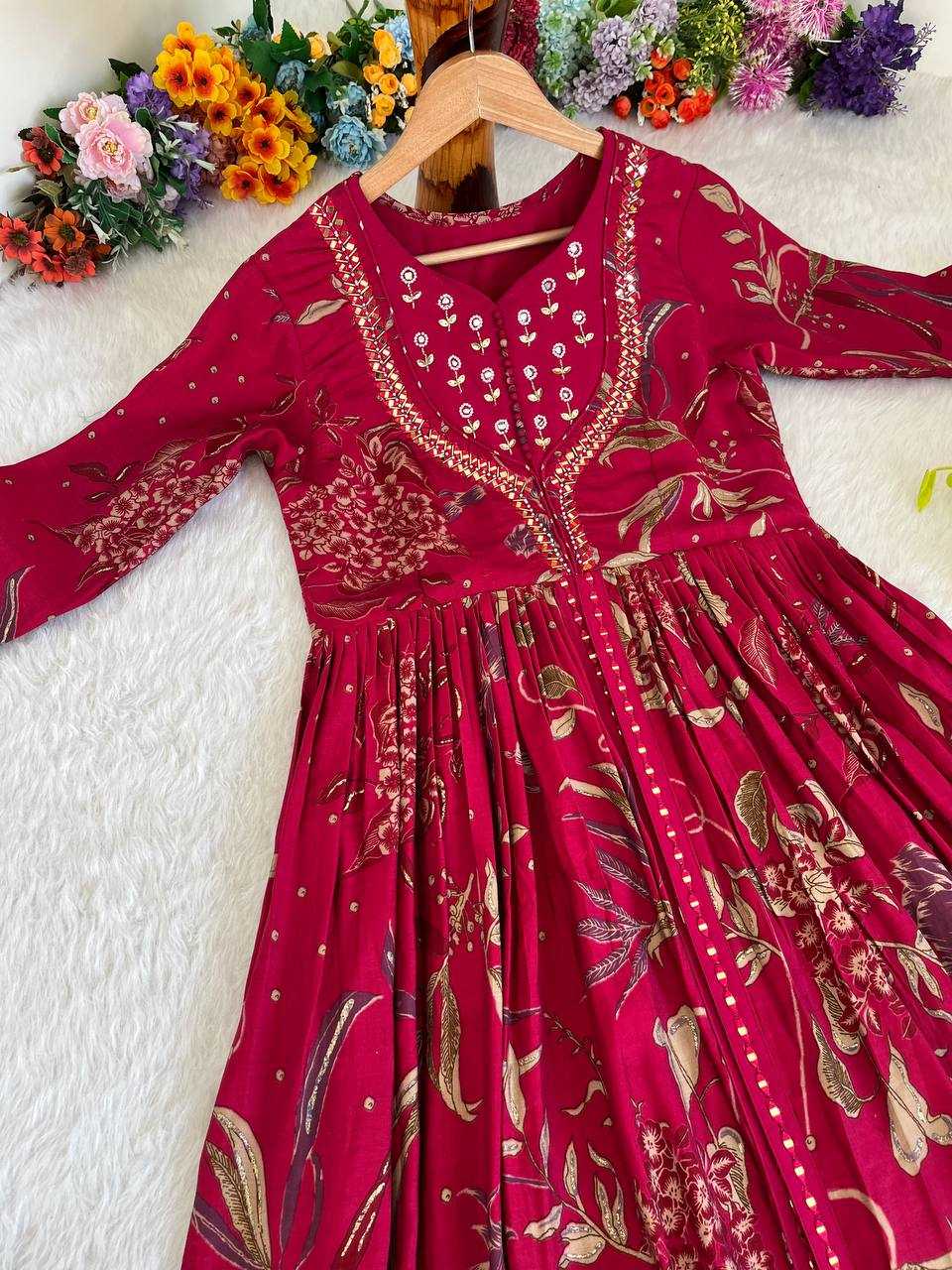 YNF ROMAN SILK KESH240 405 GOWNS WHOLESALE EMBROIDERY LOPNG SILK RED GOWNS MANUFACTURER