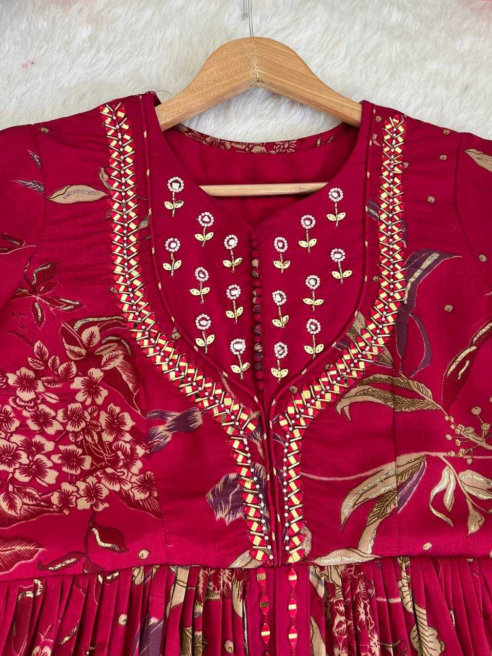 YNF ROMAN SILK KESH240 405 GOWNS WHOLESALE EMBROIDERY LOPNG SILK RED GOWNS MANUFACTURER