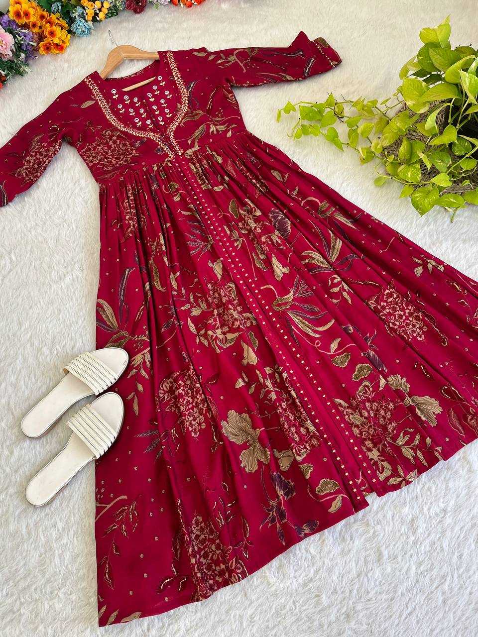 YNF ROMAN SILK KESH240 405 GOWNS WHOLESALE EMBROIDERY LOPNG SILK RED GOWNS MANUFACTURER