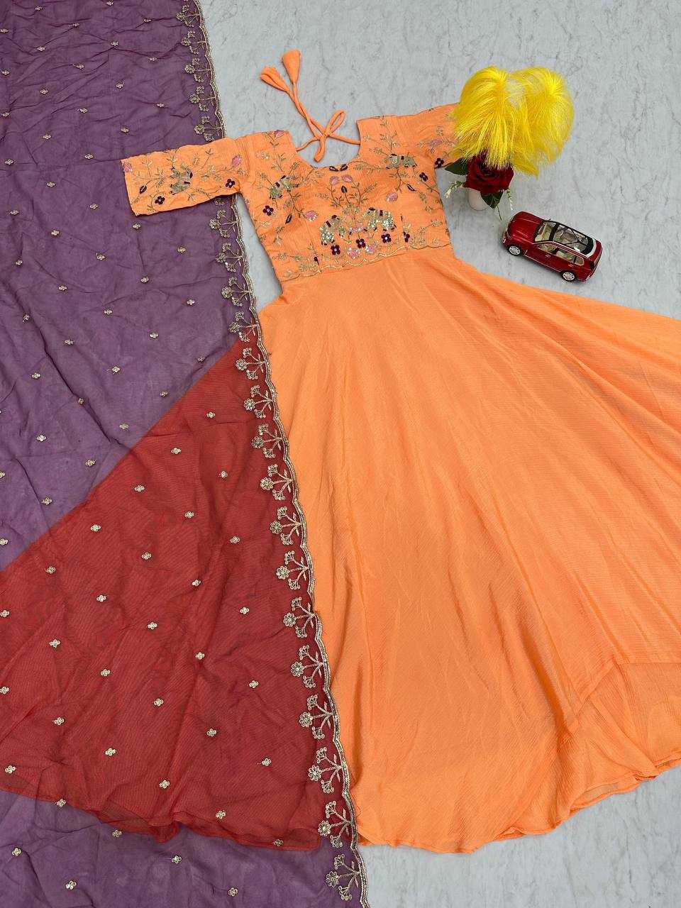 YNF SOFT CHINON KESH120 203 GOWNS WHOLESALE EMBROIDERY LONG SILK SANGEET OUTFITS GOWNS MANUFACTURER