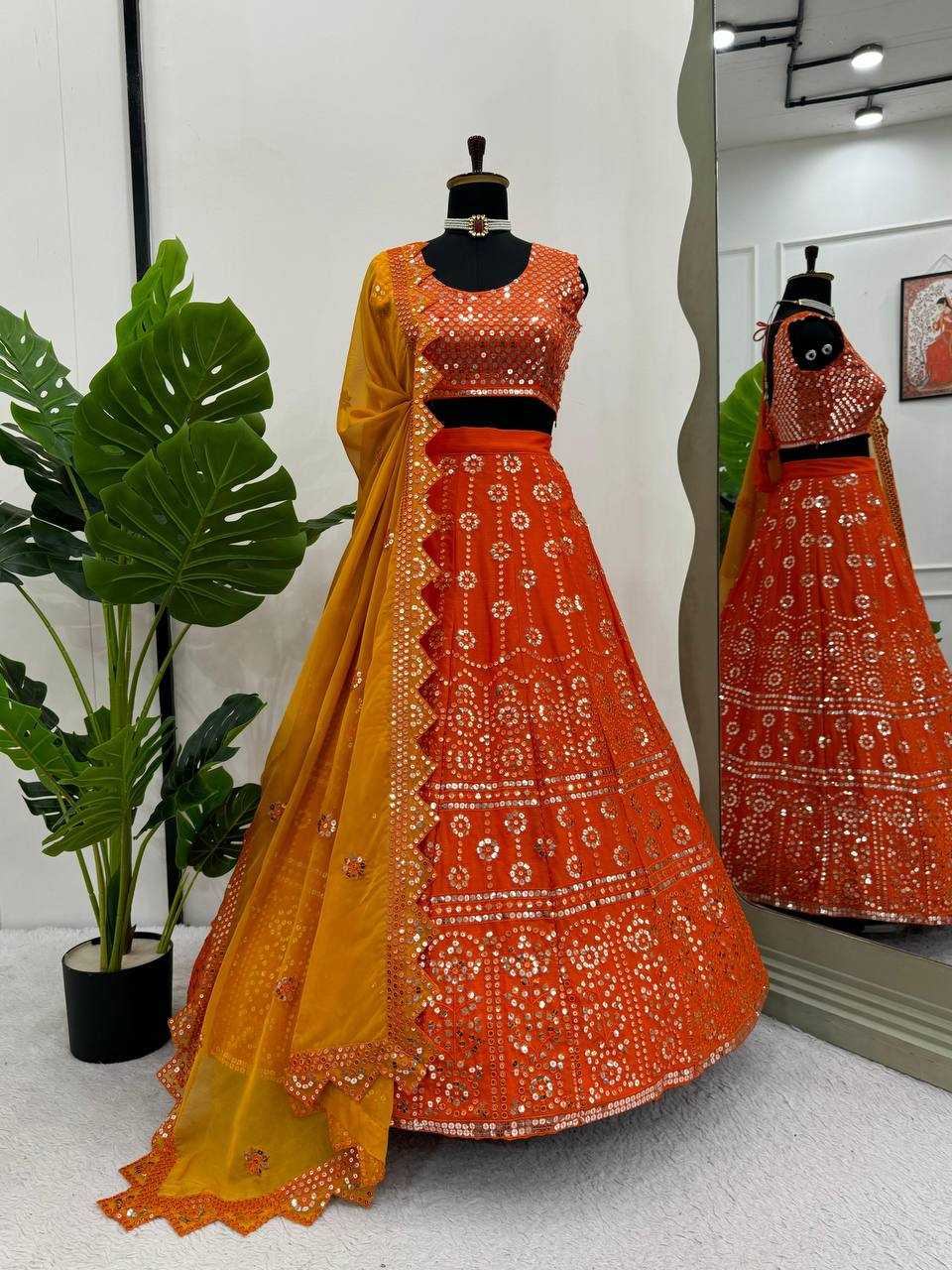 YNF SOFT CHINON RIN162 303 LEHENGAS WHOLESALE WEDDING SEQUINS RED WEDDING OUTFIT LEHENGAS MANUFACTURER