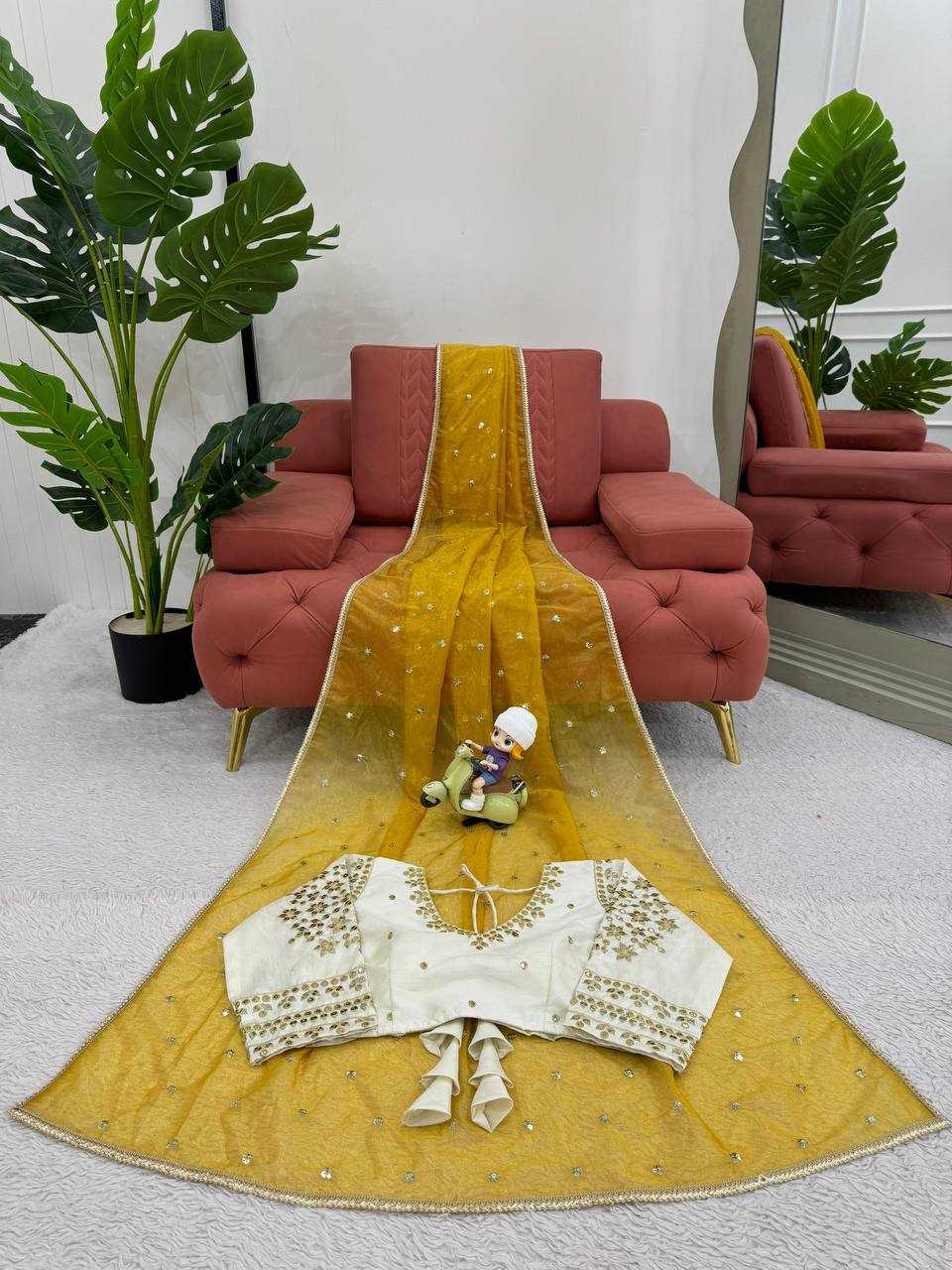 YNF TWILL NET RIN133 528 SAREES WHOLESALE DESIGNER SEQUENCE NET YELLOW SAREES MANUFACTURER