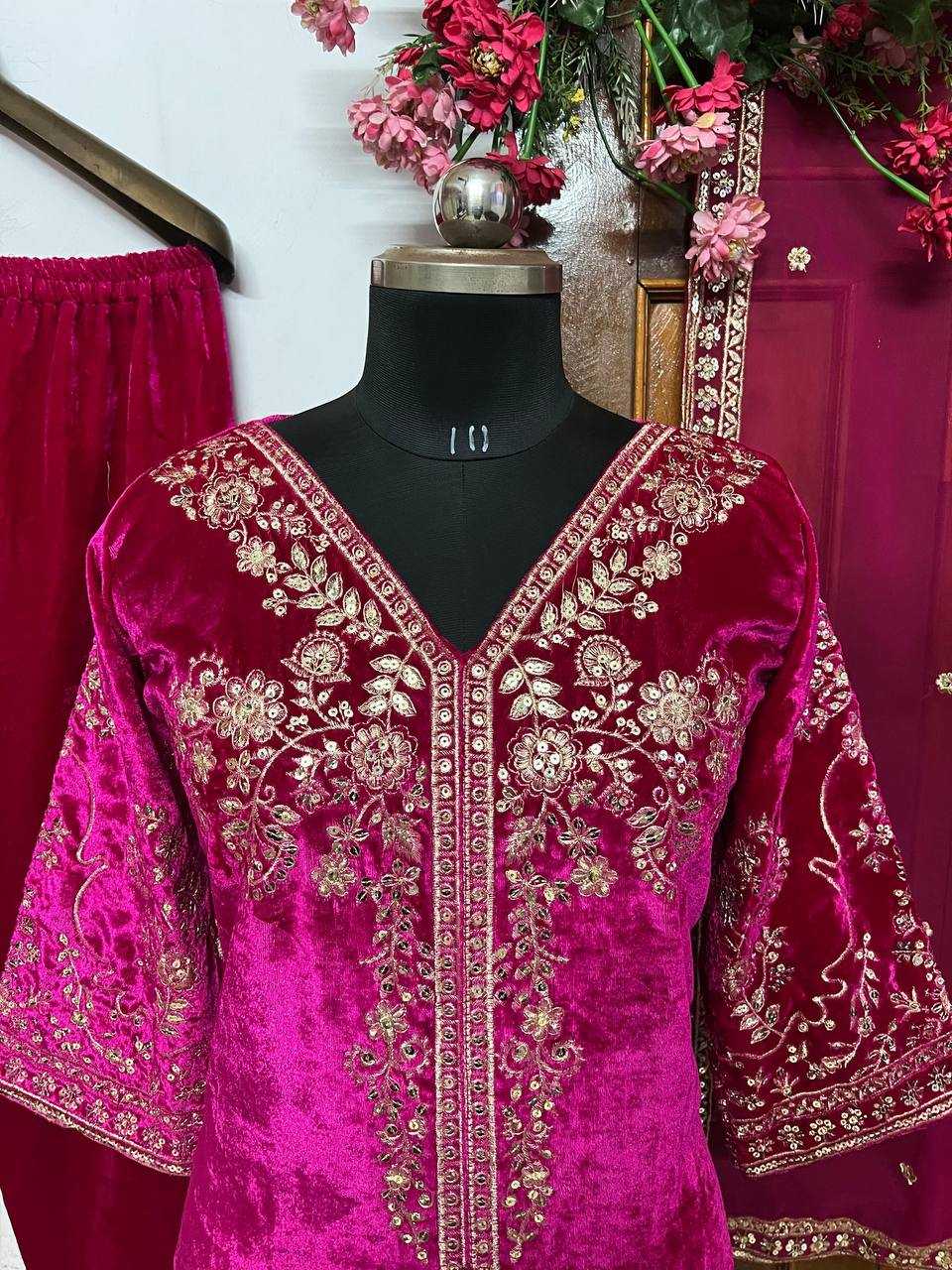 YNF VELVET KESH149 1322 SUITS & DRESSES WHOLESALE VELVET EMBROIDERY LADIES PINK SALWAE SUITS MANUFACTURE- Kapda Export