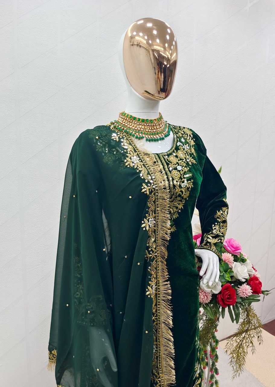 YNF VELVET KESH156 1032 SUITS & DRESSES WHOLESALE KASHMIRI VELVET EMBROIDERED LADIES SILK GREEN SALWAR SUITS MANUFACTURER