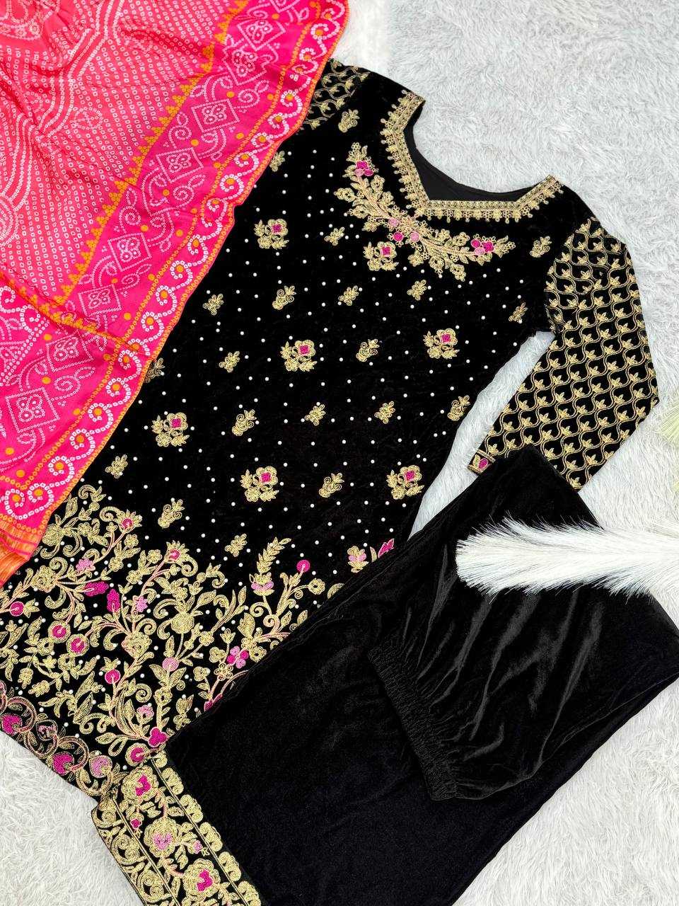 YNF VELVET KESH157 1678 SUITS & DRESSES WHOLESALE VELVET EMBROIDERY FLOOR LENGTH PALAZZO BLACK SALWAR SUITS MANUFACTURE- Kapda Export