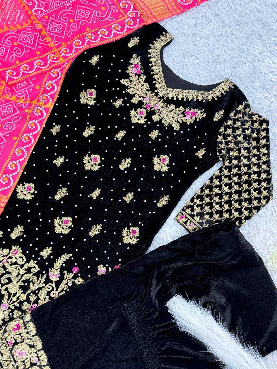 YNF VELVET KESH157 1678 SUITS & DRESSES WHOLESALE VELVET EMBROIDERY FLOOR LENGTH PALAZZO BLACK SALWAR SUITS MANUFACTURE- Kapda Export