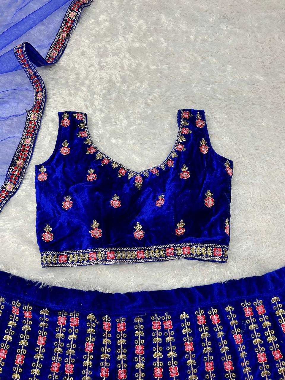 YNF VELVET KESH164 L48 LEHENGAS WHOLESALE DESIGENR VELVET WEDDING EMBROIDERED BLUE LEHENGAS MANUFACTURER- Kapda Export