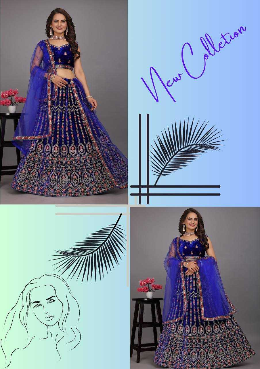 YNF VELVET KESH164 L48 LEHENGAS WHOLESALE DESIGENR VELVET WEDDING EMBROIDERED BLUE LEHENGAS MANUFACTURER- Kapda Export