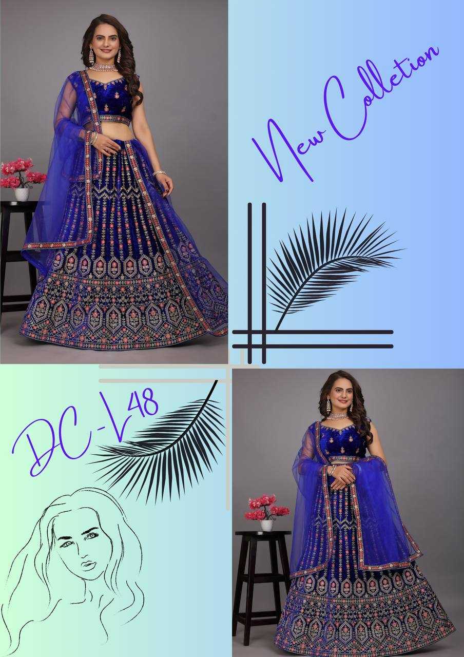 YNF VELVET KESH164 L48 LEHENGAS WHOLESALE DESIGENR VELVET WEDDING EMBROIDERED BLUE LEHENGAS MANUFACTURER- Kapda Export