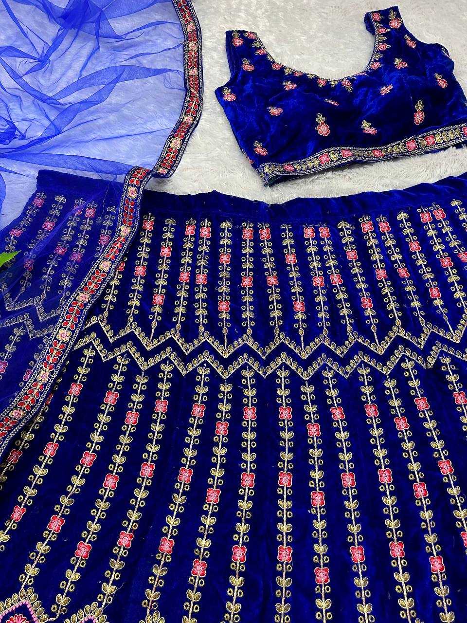 YNF VELVET KESH164 L48 LEHENGAS WHOLESALE DESIGENR VELVET WEDDING EMBROIDERED BLUE LEHENGAS MANUFACTURER- Kapda Export