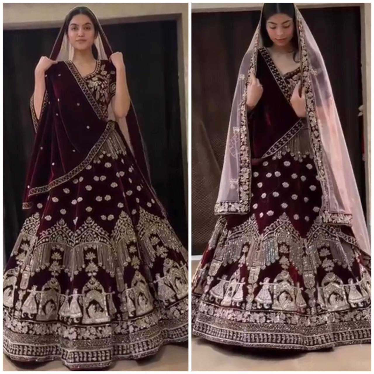 YNF VELVET RIN108 1685 LEHENGAS WHOLESALE DESIGNER BRIDAL EMBROIDERED VELVET SEQUINS LEHENGAS MANUFACTURER- Kapda Export