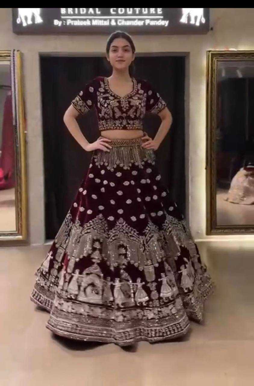 YNF VELVET RIN108 1685 LEHENGAS WHOLESALE DESIGNER BRIDAL EMBROIDERED VELVET SEQUINS LEHENGAS MANUFACTURER- Kapda Export