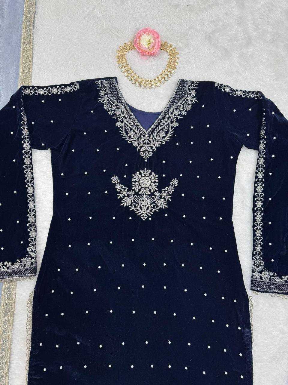 YNF VELVET RIN169 5771 SUITS & DRESSES WHOLESALE VELVET EMBROIDERY BLUE SALWAR LONG KURTI SUITS MANUFACTURE- Kapda Export