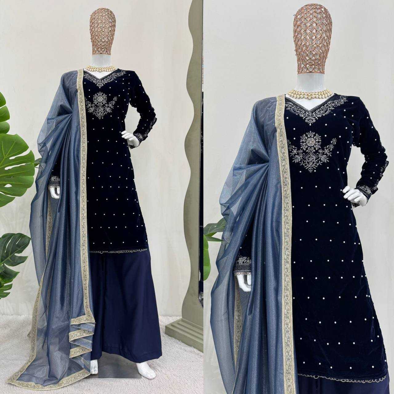 YNF VELVET RIN169 5771 SUITS & DRESSES WHOLESALE VELVET EMBROIDERY BLUE SALWAR LONG KURTI SUITS MANUFACTURE- Kapda Export