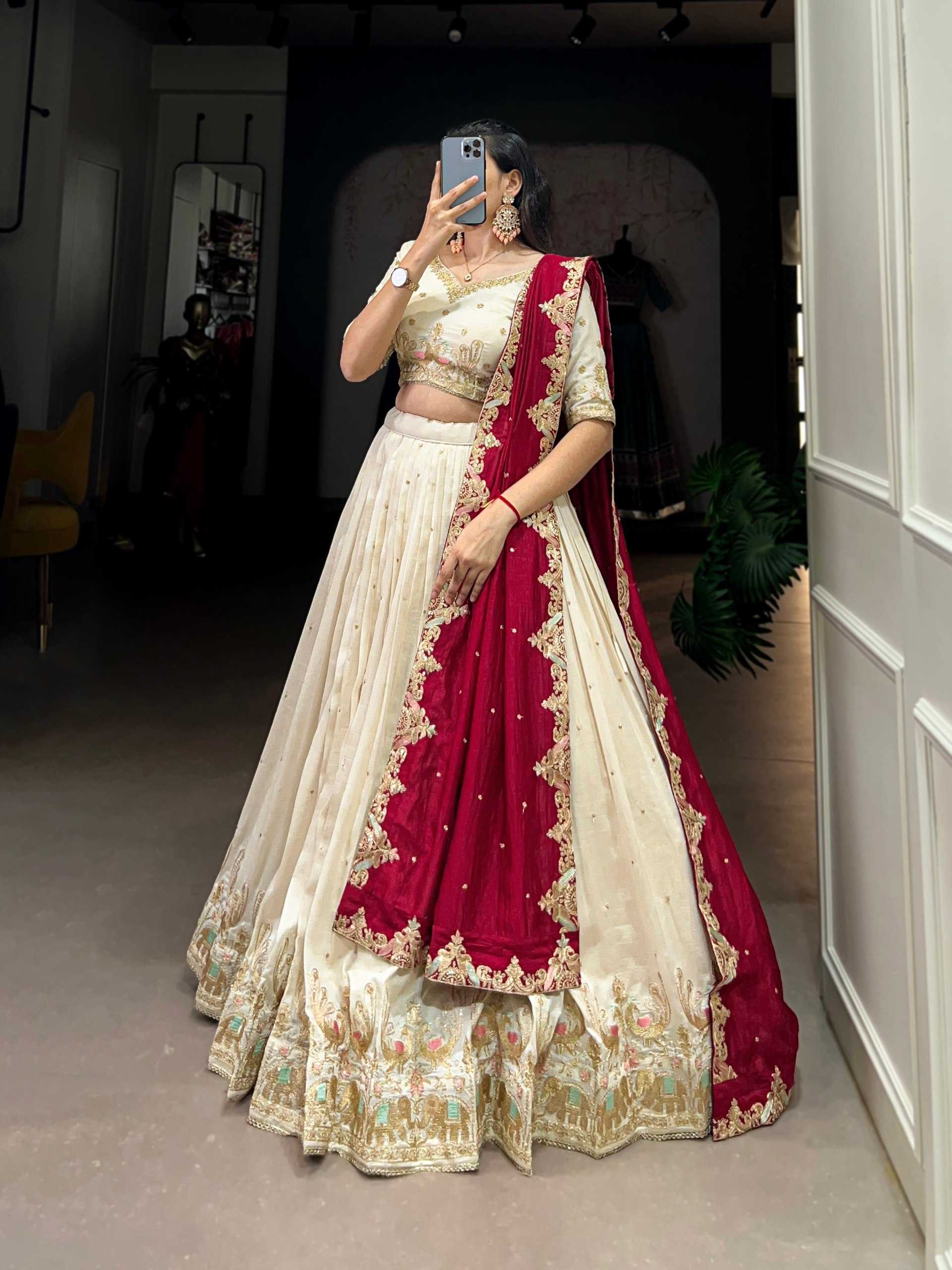 YNF VICHITA SILK KESH134 1411 LEHENGAS WHOLESALE SILK EMBROIDERED WHITE WEDDING LEHENGAS MANUFACTURER- Kapda Export