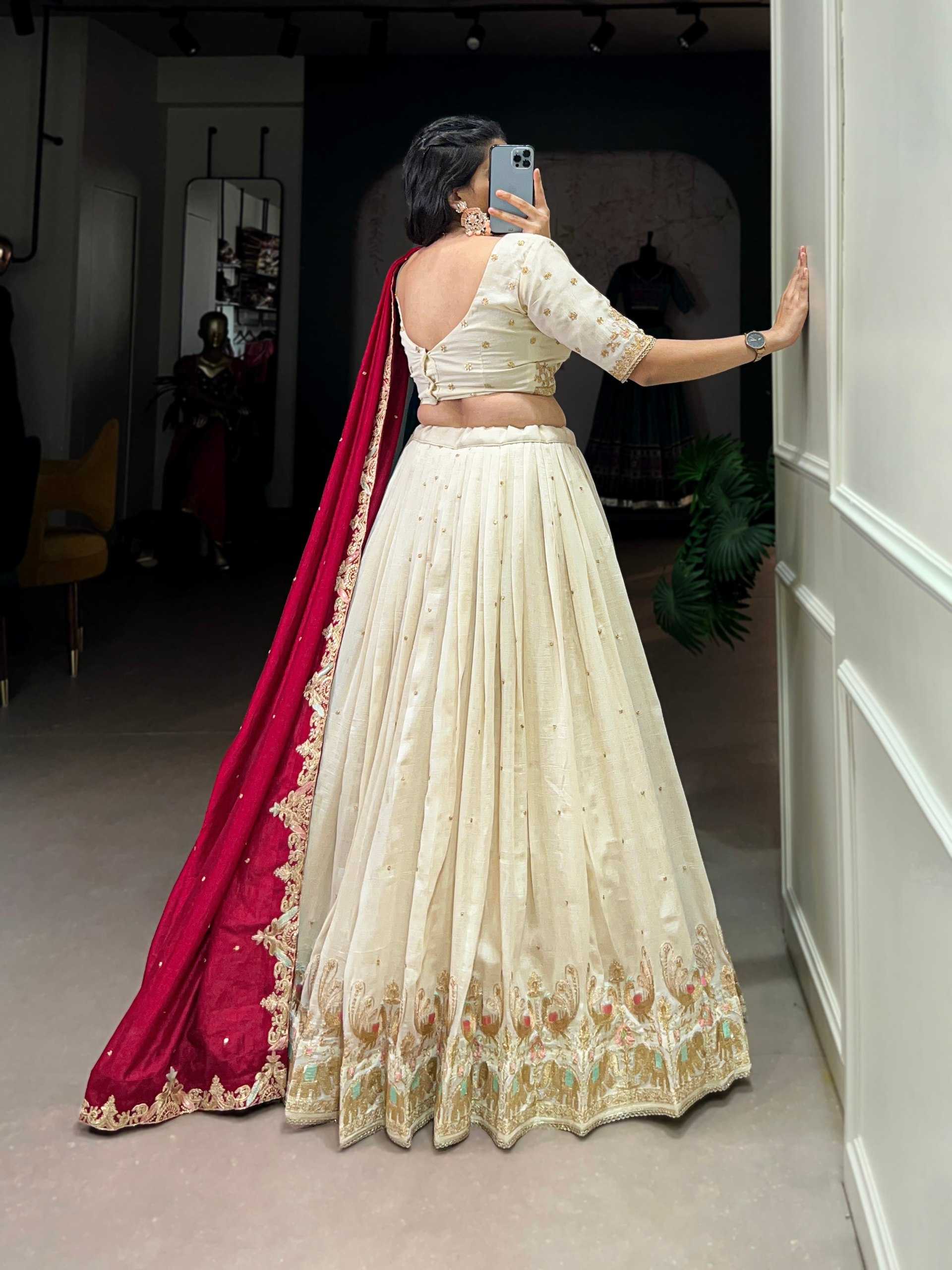 YNF VICHITA SILK KESH134 1411 LEHENGAS WHOLESALE SILK EMBROIDERED WHITE WEDDING LEHENGAS MANUFACTURER- Kapda Export