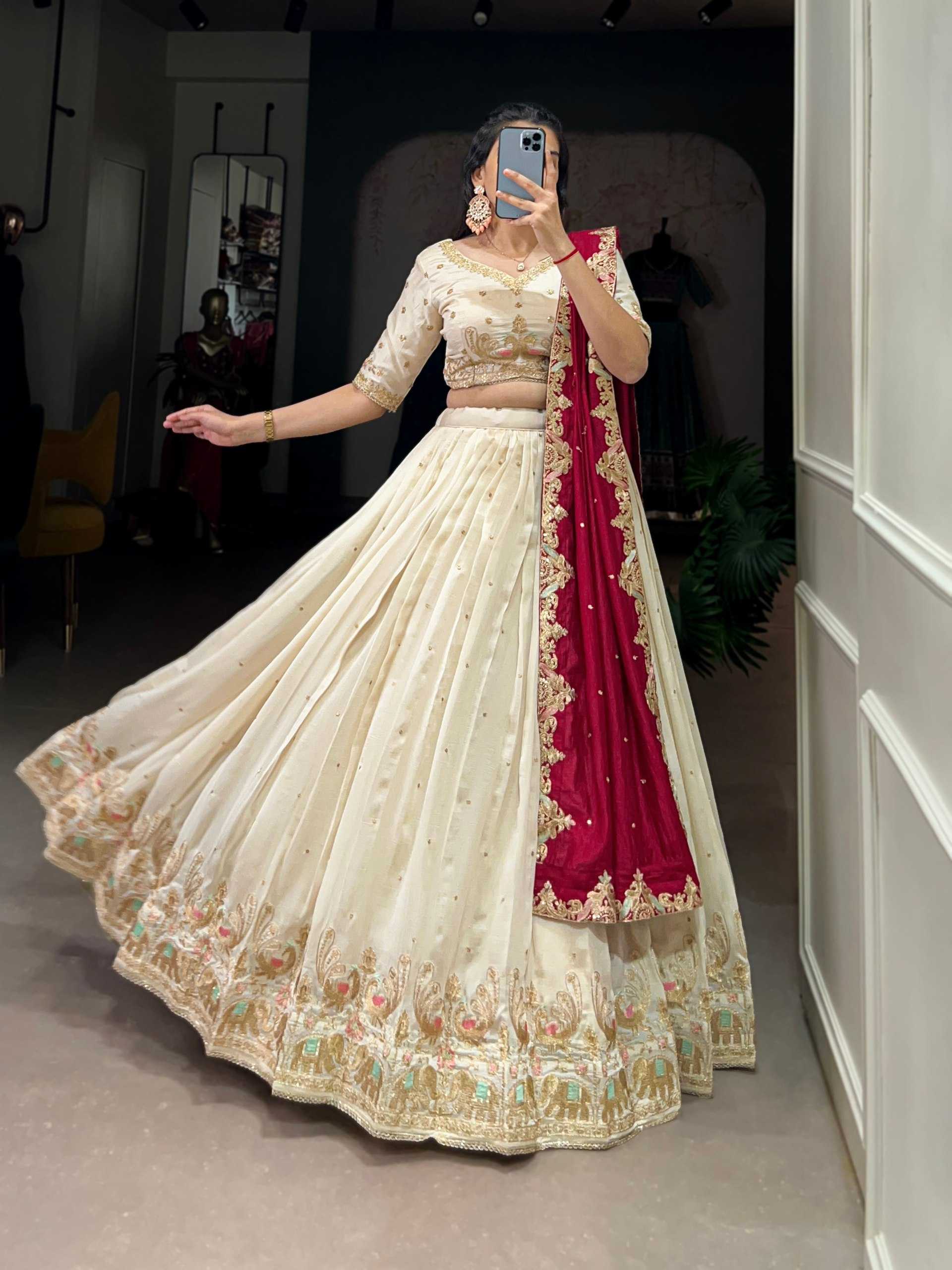 YNF VICHITA SILK KESH134 1411 LEHENGAS WHOLESALE SILK EMBROIDERED WHITE WEDDING LEHENGAS MANUFACTURER- Kapda Export