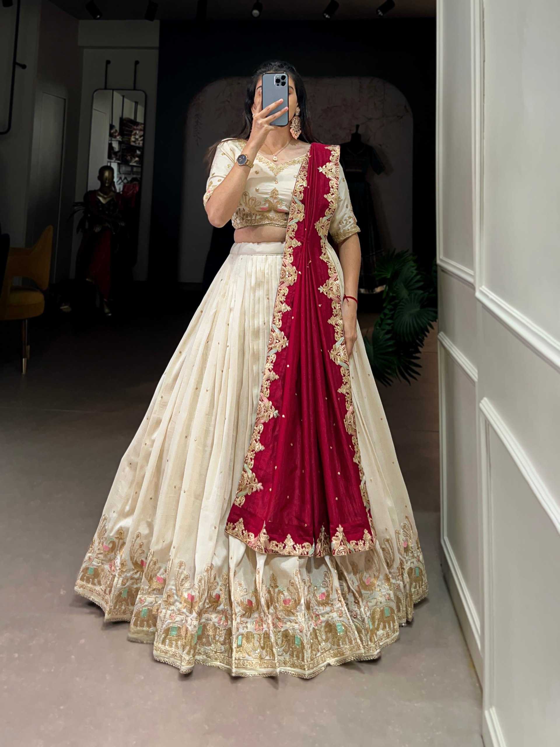 YNF VICHITA SILK KESH134 1411 LEHENGAS WHOLESALE SILK EMBROIDERED WHITE WEDDING LEHENGAS MANUFACTURER- Kapda Export