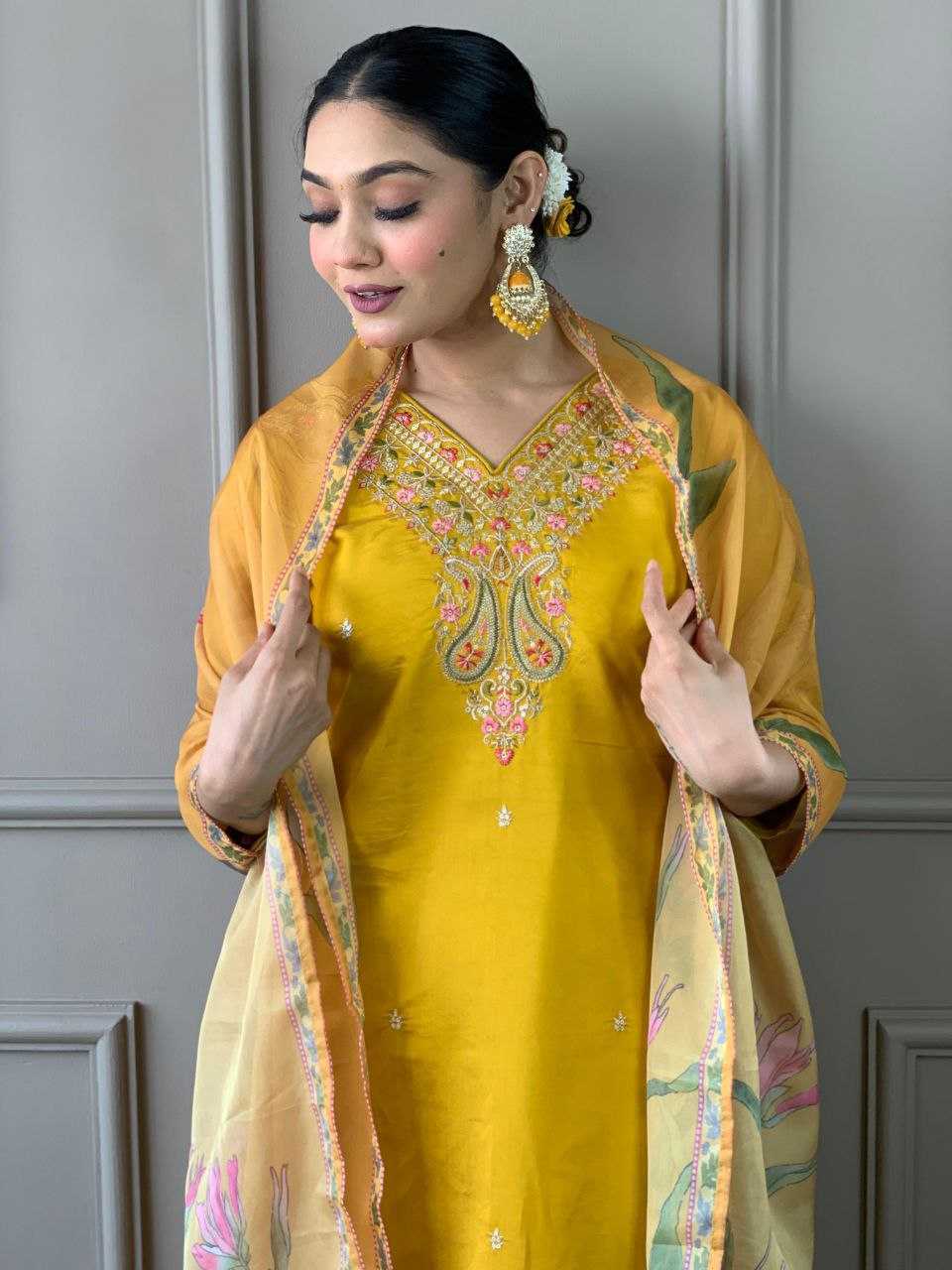 YNF VISCOSE CHANDERI KESH214 275 SUITS & DRESSES WHOLESALE LADIES CHANDERI LONG KURTI YELLOW SALWAR SUITS MANUFACTURE- Kapda Export