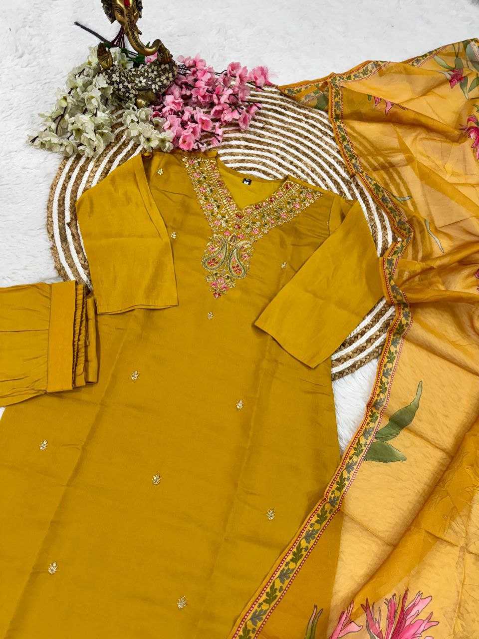 YNF VISCOSE CHANDERI KESH214 275 SUITS & DRESSES WHOLESALE LADIES CHANDERI LONG KURTI YELLOW SALWAR SUITS MANUFACTURE- Kapda Export