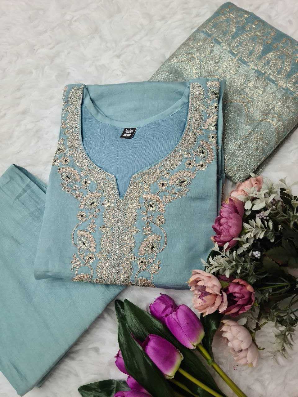 YNF VISCOSE CHANDERI RIN174 SAKSHI SUITS & DRESSES WHOLESALE EMBROPIDERY CHANDERI LONG KURTI SUITS MANUFACTURE- Kapda Export